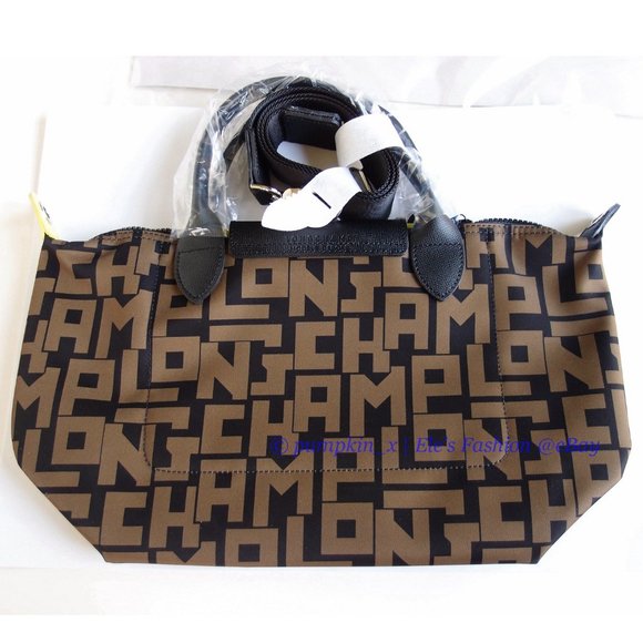 NWT LONGCHAMP Le Pliage LGP Small Crossbody Satchel Bag BLACK Khaki AUTHENTIC - Picture 6 of 14